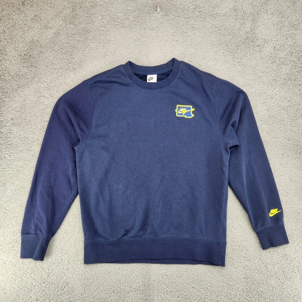 Nike Sportswear Club Fleece Crewneck Sweatshirt Mens M Blue Lightning Graphic